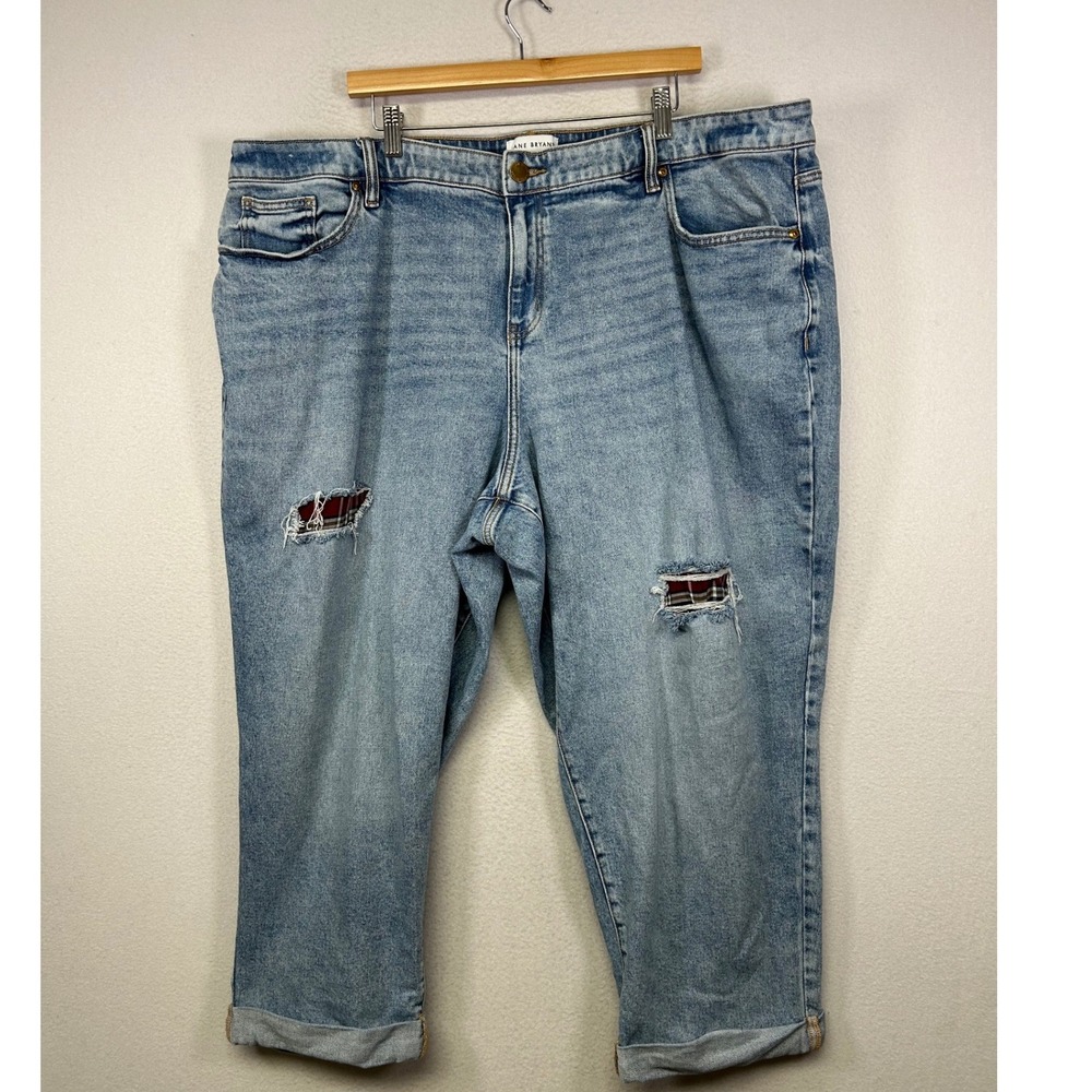 Grunge Plaid Lane Bryant Womens 24 Blue Mid-Rise Distressed Boyfriend Jeans